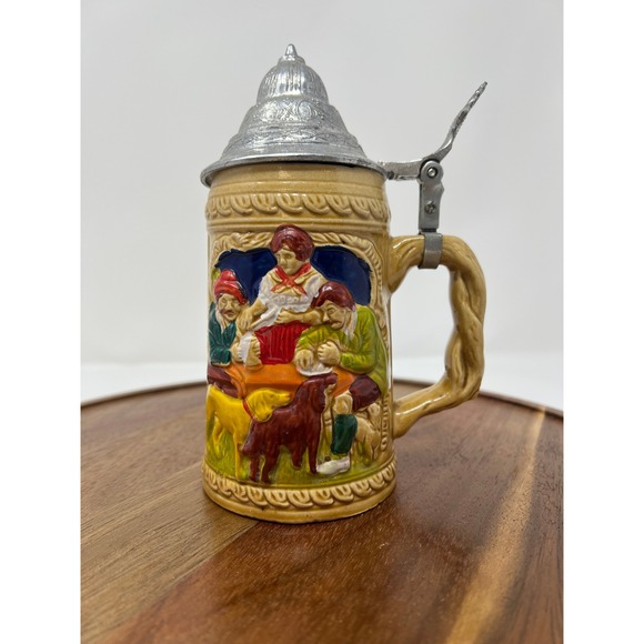 Other - Vintage German Beer Stein Ceramic Pewter Lid Collectible Figurine Scene
